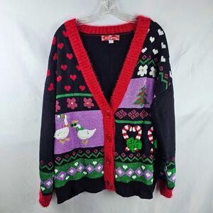 33 Degrees Christmas Cardigan Sweater XL Art To Wear Artisian Holiday